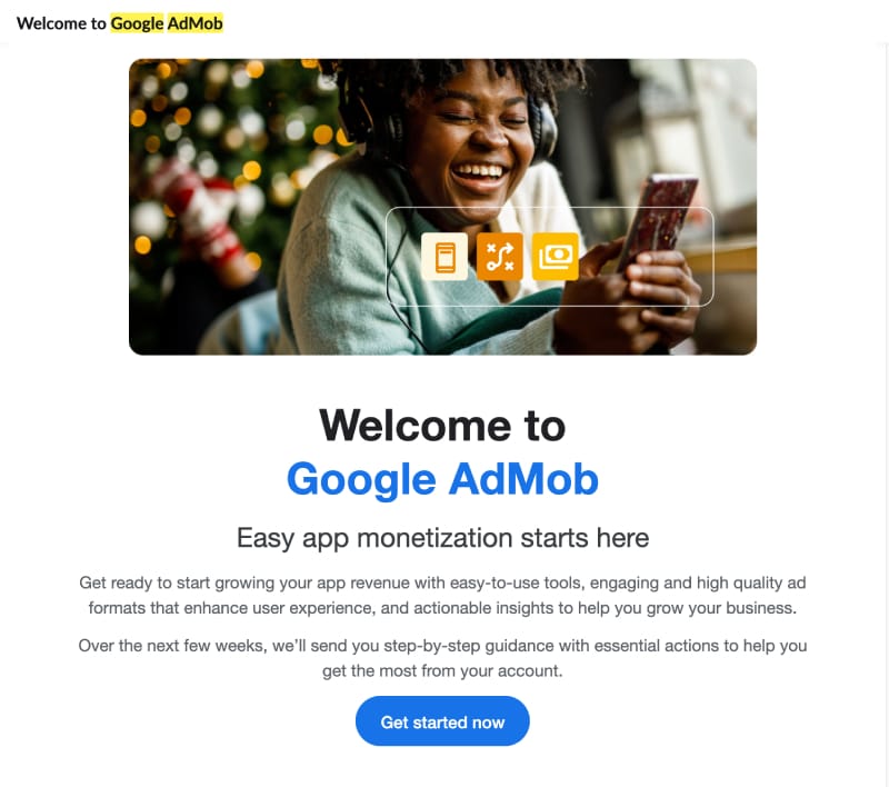 Admob welcome email