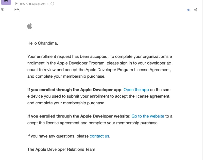 apple accepted email